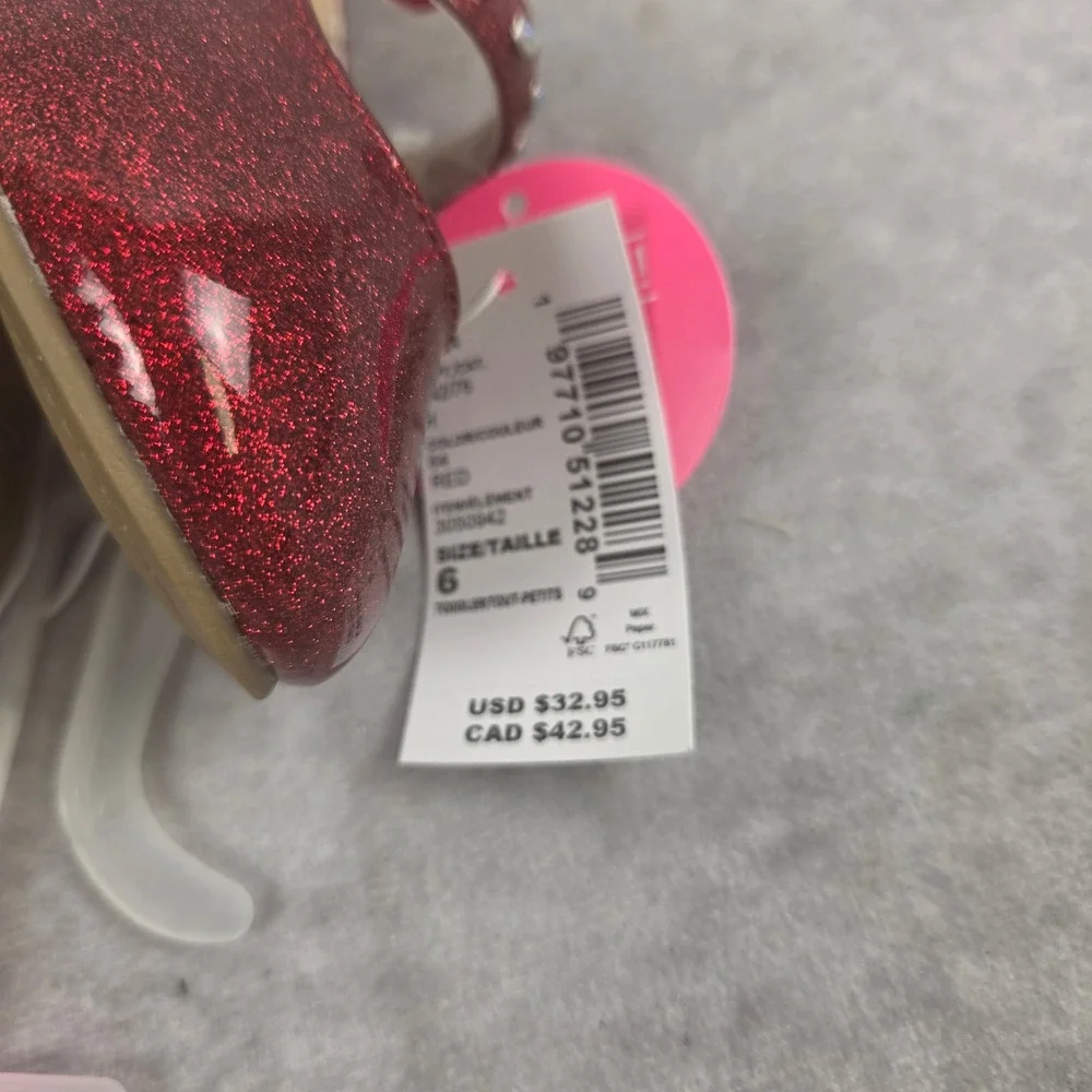 The Childrens Place Toddler Girls Red Glitter Rhinestone Mary Jane Flats Size 6